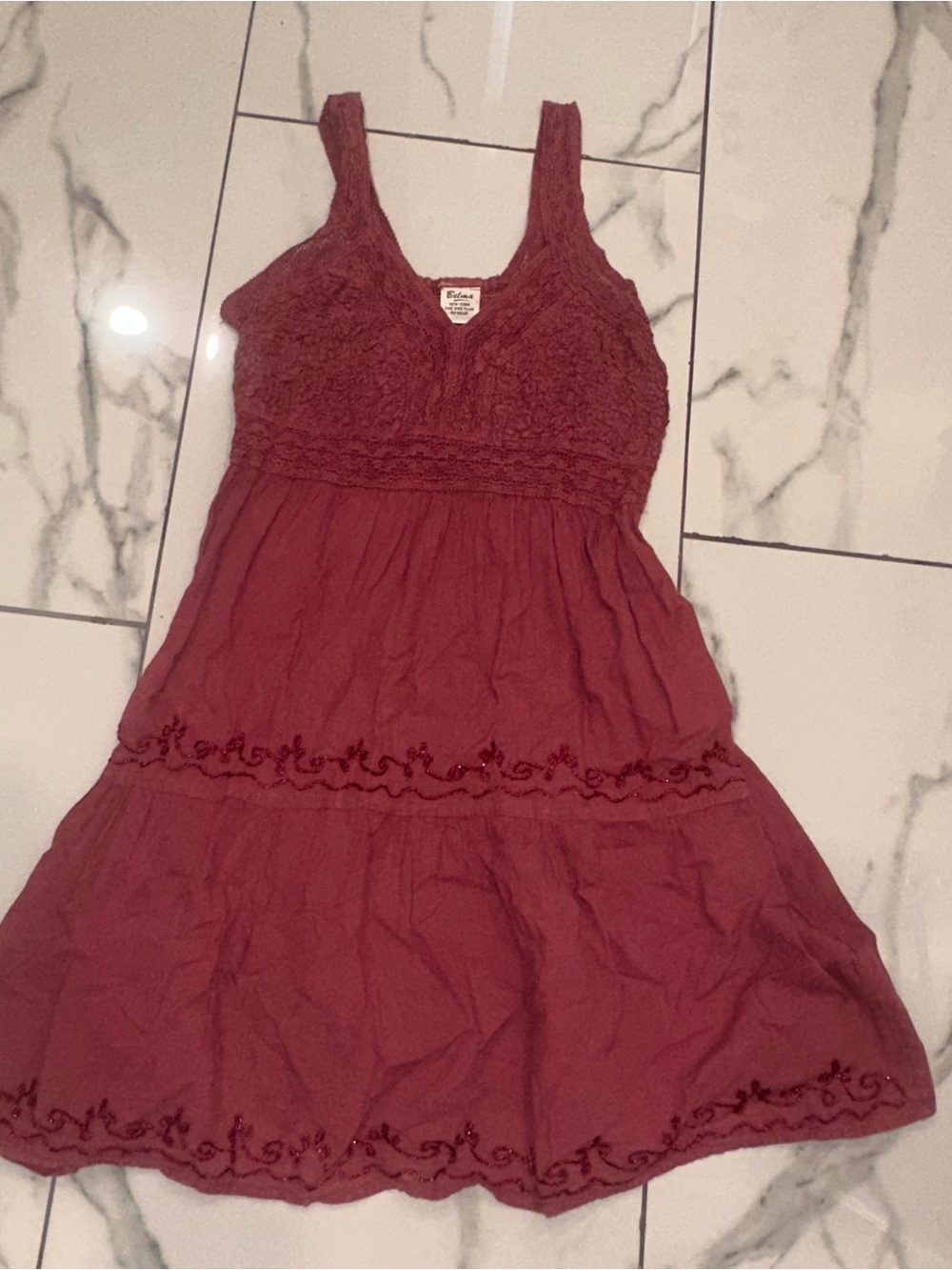 Girls' Sleeveless Lace Bodice Casual Dress in Burgundy